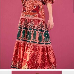 NWOT Farm Rio Ainika Pink Parrot Maxi Skirt Small